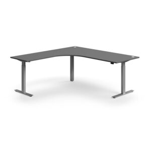 Biurko z regulacją wysokości FLEXUS, kształt L, 2000x2000 mm, srebrna rama, szary