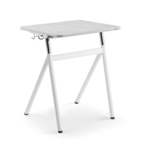 Ławka szkolna z regulacją wysokości ASCEND, jasnoszare linoleum, biały