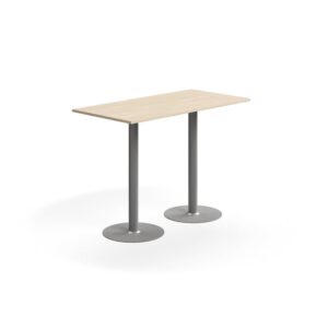 Stół barowy ALVA, 1400x700x1000 mm, montaż do podłogi, laminat wysokociśnieniowy, srebrny/brzoza