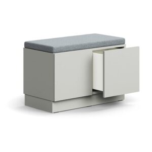 Siedzisko ze schowkami QBUS, cokół, otwieranie push-open, 534x800x420 mm, jasnoszary, szara poduszka