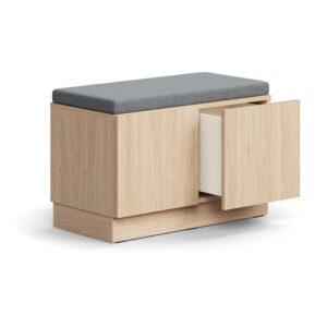 Siedzisko ze schowkami QBUS, cokół, otwieranie push-open, 534x800x420 mm, dąb, szara poduszka