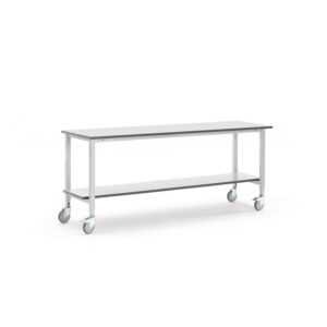 Mobilny stół roboczy MOTION, z półką dolną, 2000x600 mm, szary