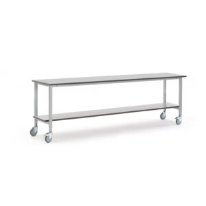 Mobilny stół roboczy MOTION, z półką dolną, 2500x600 mm, szary