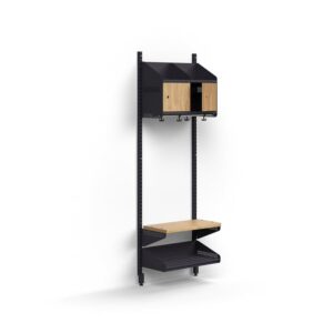 Moduł szatniowy ENTRY, moduł podstawowy, ścienny, półka na buty, ławka, 2 drewniane drzwi, 1800x600x