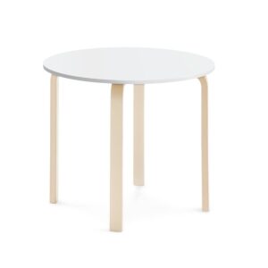Stół ELTON, Ø 900x710 mm, biały laminat, brzoza
