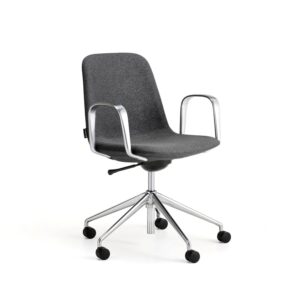 Krzesło LANGLEY, niskie siedzisko, koła, podłokietniki, szczotkowane aluminium/antracyt