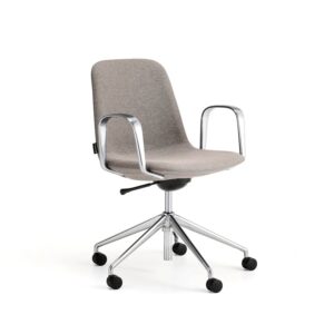 Krzesło LANGLEY, niskie siedzisko, koła, podłokietniki, szczotkowane aluminium/taupe