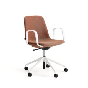 Krzesło LANGLEY, niskie siedzisko, koła, podłokietniki, biały/miedziany