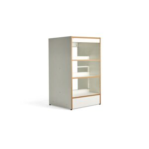 Regał biblioteczny STORY, moduł podstawowy, dwustronny, 1280x747x585 mm, 3 półki, bialy