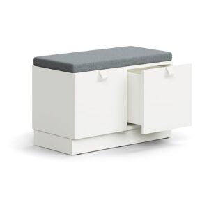 Siedzisko ze schowkami QBUS, cokół, otwieranie push-open, 534x800x420 mm, biały, szara poduszka