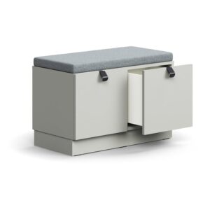 Siedzisko ze schowkami QBUS, cokół, otwieranie push-open, 534x800x420 mm, jasnoszary, szara poduszka