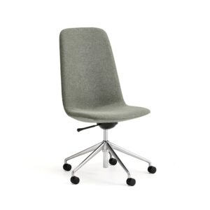 Krzesło LANGLEY, średnie siedzisko, koła, szczotkowane aluminium/zielonoszary