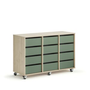 Regał szkolny CASPER, 12 szuflad, brzoza, ciemnozielony