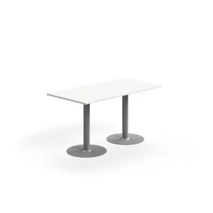 Stół ALVA, 1400x700x720 mm, montaż do podłogi, laminat wysokociśnieniowy, srebrny/biały