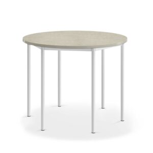Stół SONITUS, okrągły, Ø1200x900 mm, linoleum jasnoszary, biały