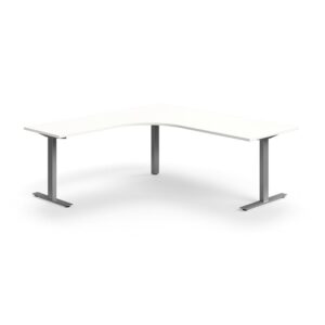 Biurko QBUS, kształt L, 2000x2000 mm, rama T, srebrny, biały