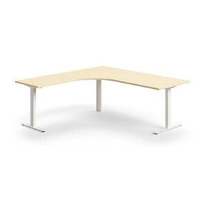 Biurko QBUS, kształt L, 2000x2000 mm, rama T, biały, brzoza