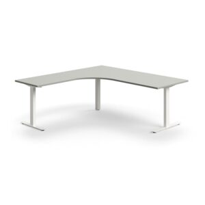 Biurko QBUS, kształt L, 2000x2000 mm, rama T, biały, jasnoszary