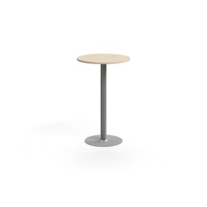 Stół barowy ALVA, Ø700x1100 mm, montaż do podłogi, laminat wysokociśnieniowy, srebrny/brzoza