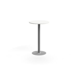 Stół barowy ALVA, Ø700x1100 mm, montaż do podłogi, laminat wysokociśnieniowy, srebrny/biały