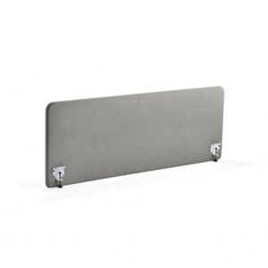 Ścianka biurkowa ZONE, białe uchwyty, 1800x650x36 mm, tkanina Rivet, srebrnoszary