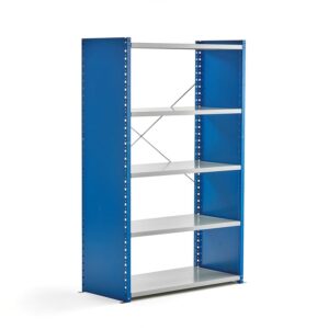 Regał MIX, moduł podstawowy, 1740x1060x500 mm, zamknięta rama końcowa, niebieski, szary