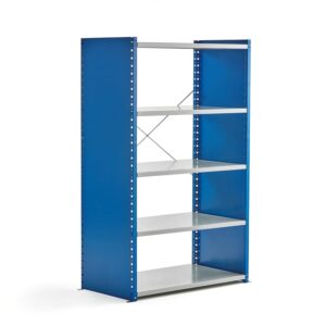 Regał MIX, moduł podstawowy, 1740x1060x600 mm, zamknięta rama końcowa, niebieski, szary
