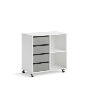 Regał szkolny CASPER, 4 szuflady, 2 przegrody, biały, szary