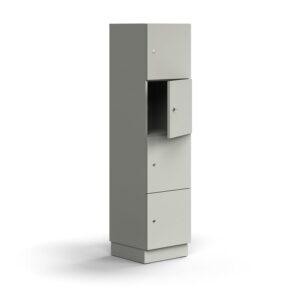Zamykana szafa schowkowa QBUS, 4 schowki, cokół, 1636x400x420 mm, jasnoszary