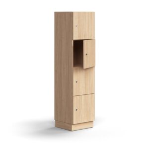 Zamykana szafa schowkowa QBUS, 4 schowki, cokół, 1636x400x420 mm, dąb