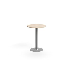 Stół barowy ALVA, Ø700x900 mm, montaż do podłogi, laminat wysokociśnieniowy, srebrny/brzoza