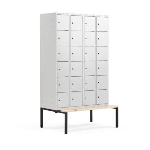 Szafa schowkowa CLASSIC, 6 schowków w pionie, z ławeczką, 4 moduły, 2120x1200x550 mm, szary