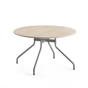 Stół AROUND, Ø1200 mm, brzoza laminat, szary aluminium