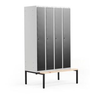 Szafa ubraniowa CLASSIC, z ławeczką, 4 moduły, 2120x1200x550mm, czarny