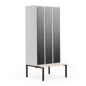 Szafa ubraniowa CLASSIC, z ławeczką, 3 moduły, 2120x900x550 mm, czarny