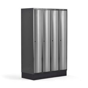 Metalowa szafa ubraniowa CURVE, na cokole, 4x1 drzwi, 1890x1200x550 mm, szary