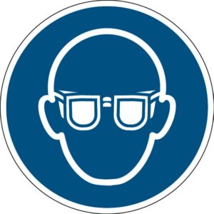 Oznaczenie: obowiązują okulary ochronne, samoprzylepny poliester, Ø 200 mm