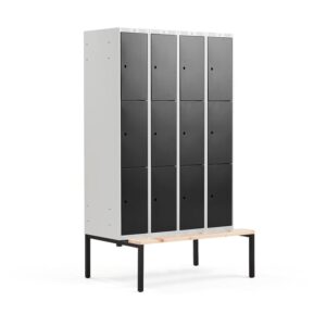 Szafa schowkowa CLASSIC, 3 schowki w pionie, z ławeczką, 4 moduły, 2120x1200x550 mm, czarny