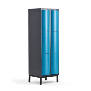Metalowa szafa ubraniowa CURVE, na nóżkach, 2x3 drzwi, 1940x600x550 mm, niebieski