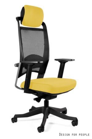 FOTEL BIUROWY FULKRUM - CZARNA SIATKA/TKANINA BL410 MUSTARD Unique