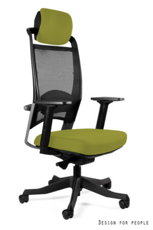 FOTEL BIUROWY FULKRUM - CZARNA SIATKA/TKANINA BL411 OLIVE Unique