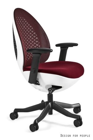 FOTEL BIUROWY OVO - BIAŁY, SIATKA NW44 DEEPRED/TKANINA BL402 DEEPRED Unique